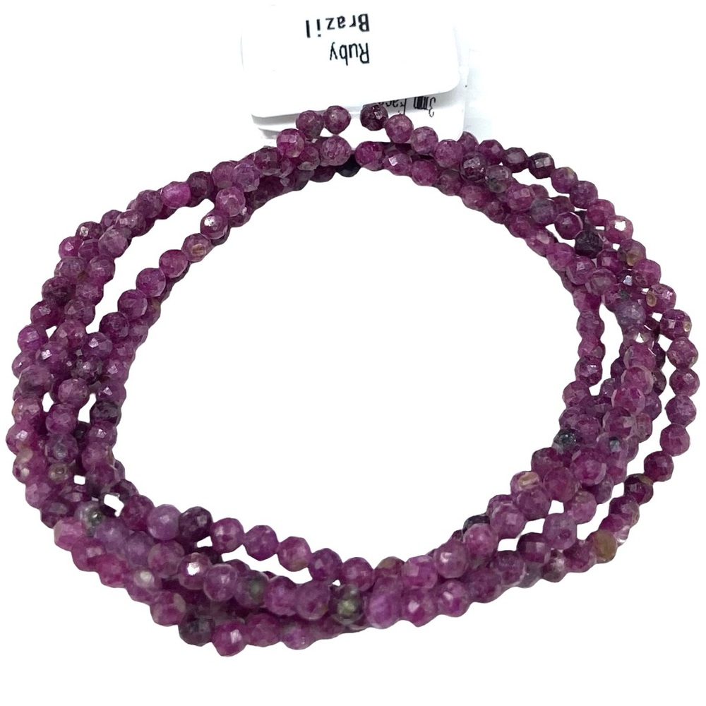 3mm Ruby Beaded Stretch Bracelet Natural Raw Genuine Stone Gemstone Faceted - Picture 3 of 9